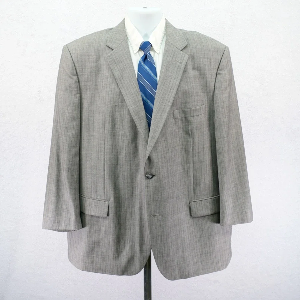Joseph & Feiss Gray Sharskin W/ Blue Striped 48L 2 Button Suit Jacket Tagged 50R